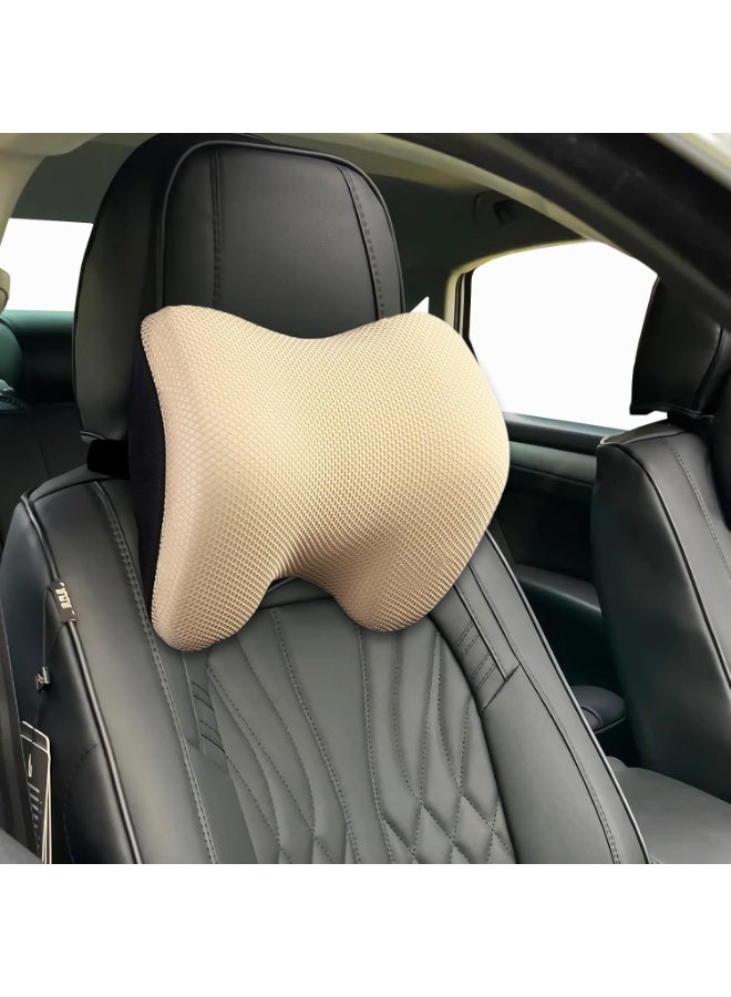 Make Relaxing Car Headrest Pillow, Car Pillow Driving with Adjustable Strap, Breathable Removable Cover & Ergonomic Design Softness Travel Car Neck Support Pillow(Beige, 1P) (P152-Beige) - Image 1